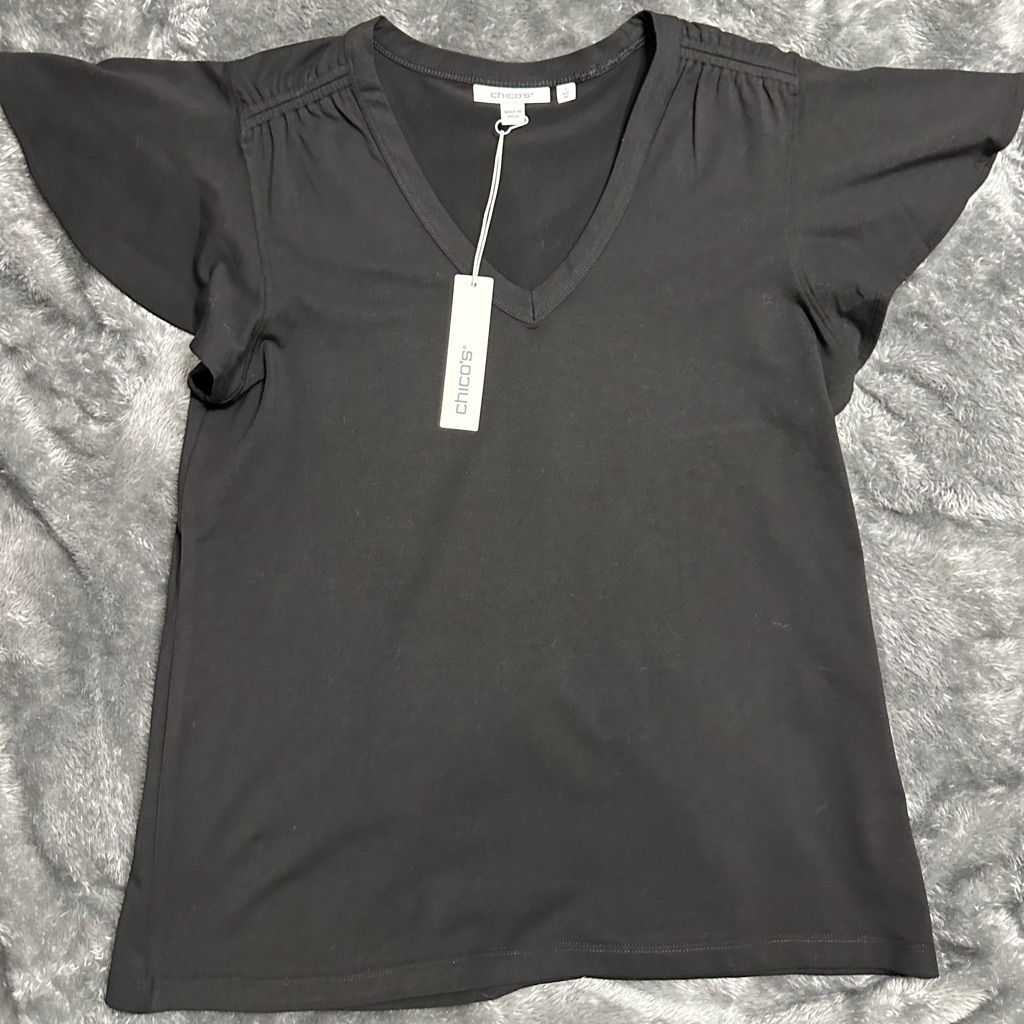Chico’s Black Short Sleeve W/Ruffles